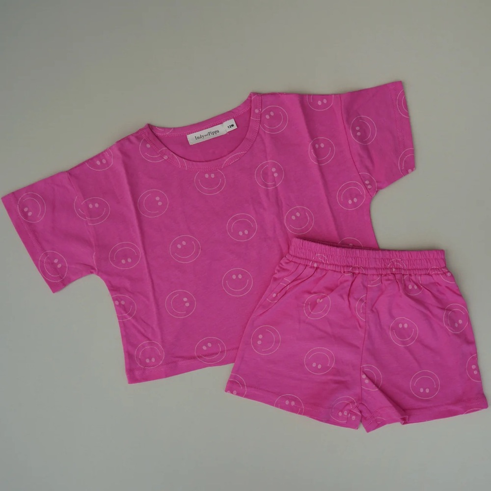 Vibrant Pink Smiley Face Kids Pajama Set